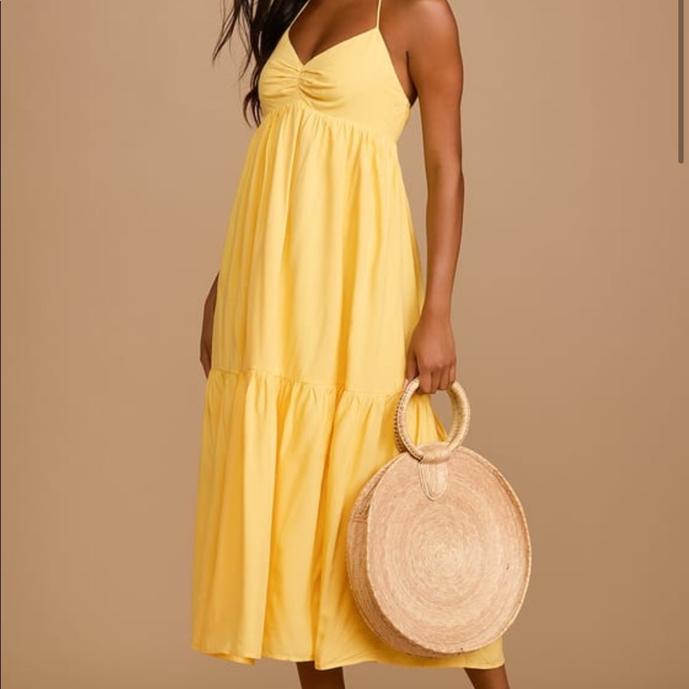 Lulus Say It’s Me Yellow Halter MIDI Dress